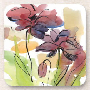 Floral summer design with hand-painted abstract 2 coaster