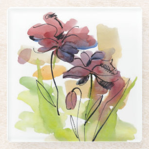 Floral summer design with hand-painted abstract 2 glass coaster