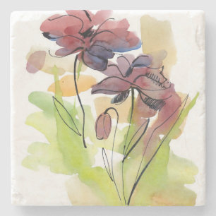 Floral summer design with hand-painted abstract 2 stone coaster
