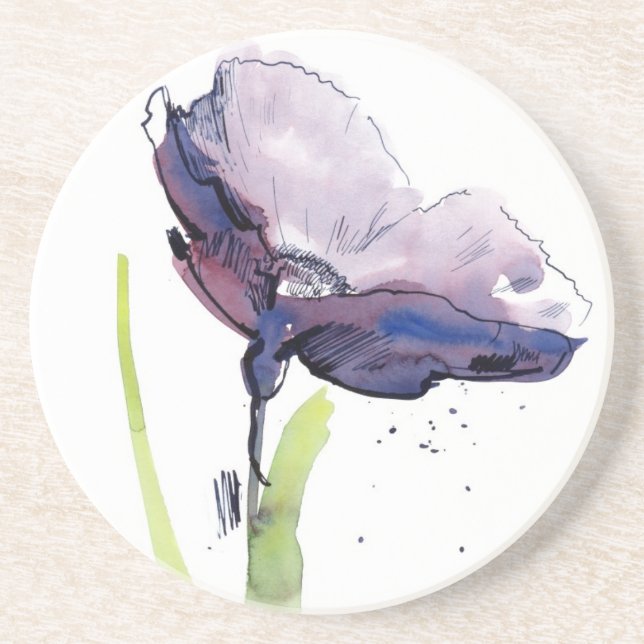 Floral summer design with hand-painted abstract coaster (Front)