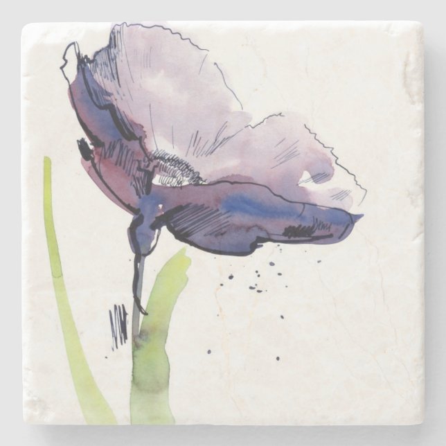 Floral summer design with hand-painted abstract stone coaster (Front)