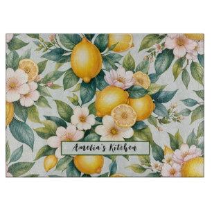Floral Summer lemon citrus personalised name  Cutting Board