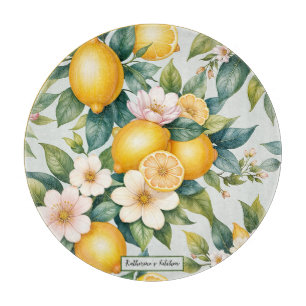 Floral Summer lemon citrus personalised name  Cutting Board