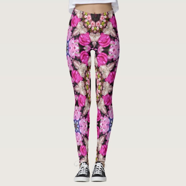 Floral summer pink pattern leggings (Front)