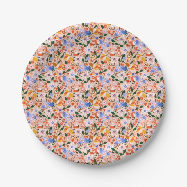 Floral Summer Wildflowers Blooming Garden  Paper Plate (Front)