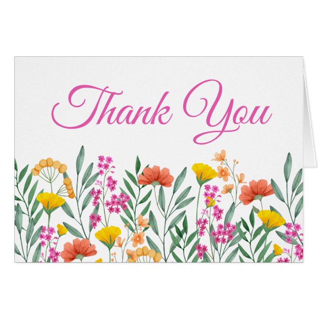 Floral Summer Wildflowers Boho Wedding Thank You (Front Horizontal)
