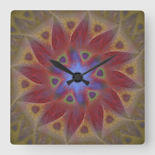 Floral Sundial Square Wall Clock without Numbers (Front)