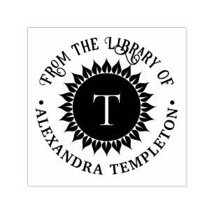 Floral Sunflower #1 Initial Library Book Name Self-inking Stamp