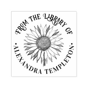 Floral Sunflower #2B Round Library Book Name Self-inking Stamp