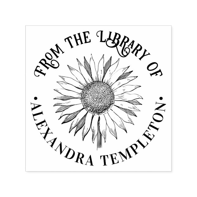 Floral Sunflower #2B Round Library Book Name Self-inking Stamp (Design)