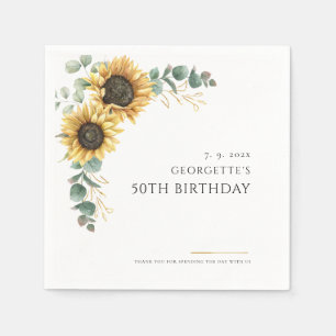 Floral Sunflower 50th Birthday Paper Napkin
