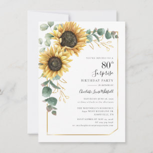 Floral Sunflower 80th Birthday Party Invitation