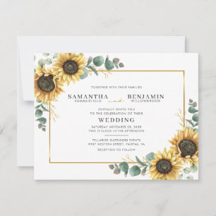 Floral Sunflower and Eucalyptus Geometric Wedding Invitation
