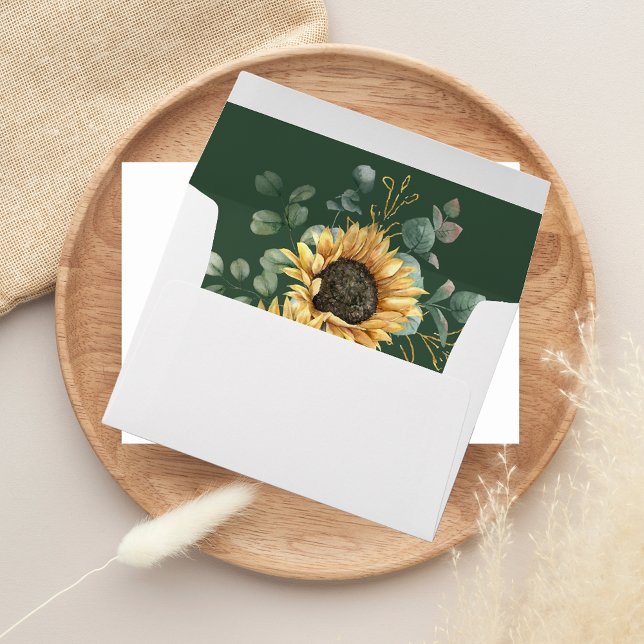 Floral Sunflower and Eucalyptus Wedding Envelope (Floral Sunflower Watercolor White Green Envelope)