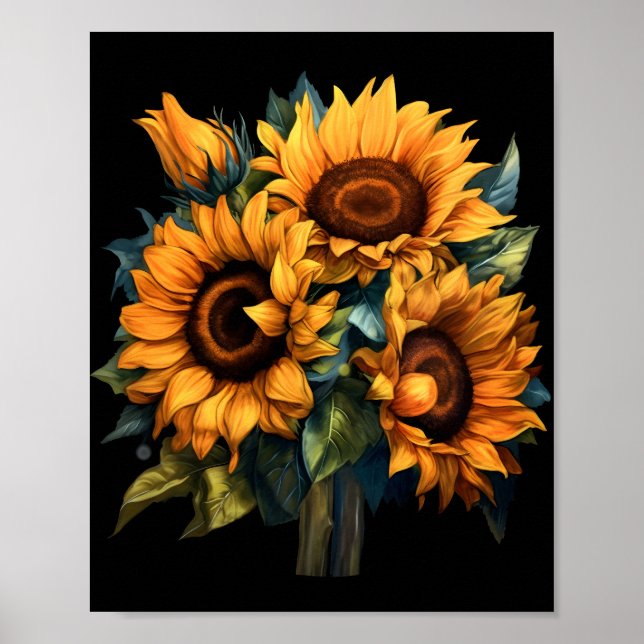 Floral Sunflower Beautiful Bouquet Illustration Poster (Front)