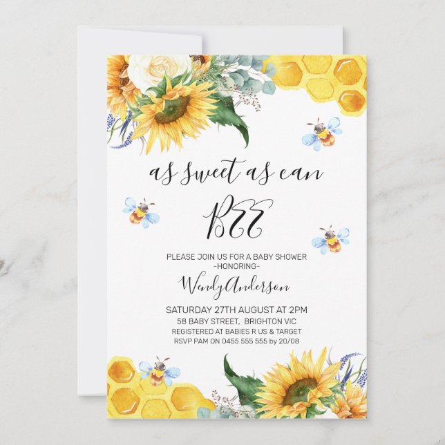 Floral Sunflower Bee Baby Shower Invitation (Front)