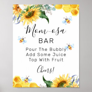 Floral Sunflower Bee Baby Shower Mom-osa Bar Sign