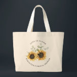 Floral Sunflower Bloom Bridal Shower Custom Large Tote Bag<br><div class="desc">Sunflower Eucalyptus Floral Bridal Shower Greenery tote bag you can easily customise by clicking the "Personalise" button. Perfect gift for those who showed up to help you celebrate your shower</div>