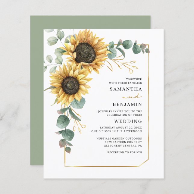 Floral Sunflower Botanical Wedding Invitation (Front/Back)