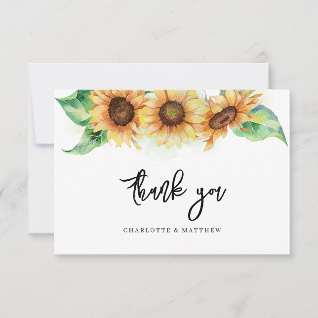 Floral Sunflower Bridal Shower Thank You Card (Front)