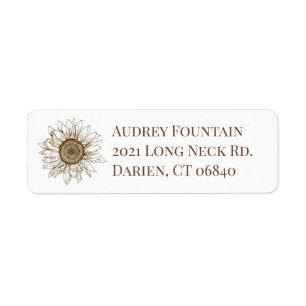 Floral Sunflower Brown Flower Vintage Botanical Return Address Label