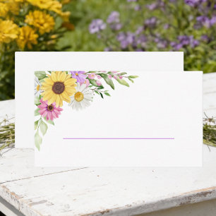 Floral Sunflower Daisy Purple Wildflower Wedding Place Card
