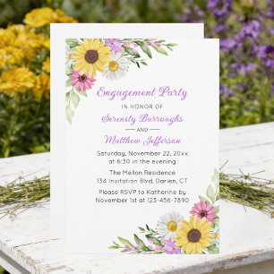 Floral Sunflower Daisy Wildflower Engagement Party Invitation