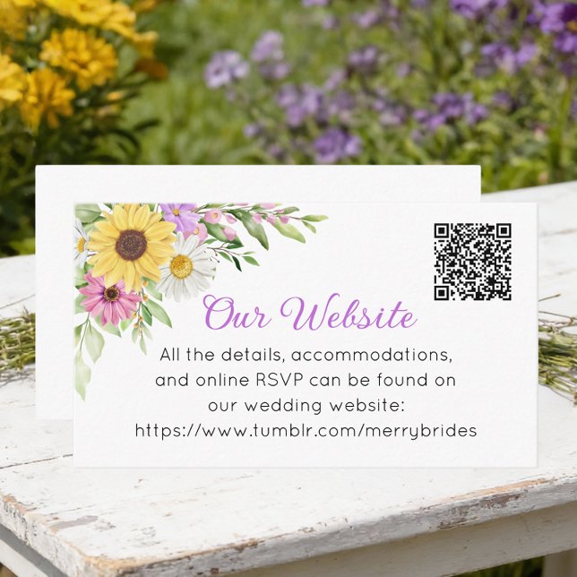 Floral Sunflower Daisy Wildflowers Wedding Website Enclosure Card (Creator Uploaded)