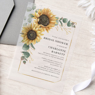 Floral Sunflower Elegant Eucalyptus Bridal Shower Vellum Invitations