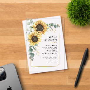 Floral Sunflower Elegant Wedding Acrylic Invitations