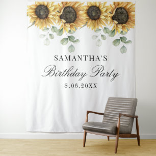 Floral Sunflower Eucalyptus 60th Birthday Party Tapestry