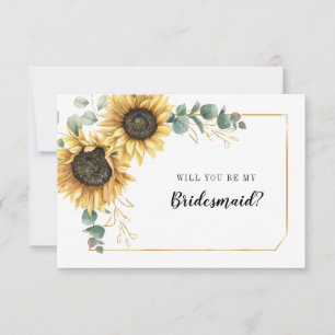 Floral Sunflower Eucalyptus Be My Bridesmaid Card