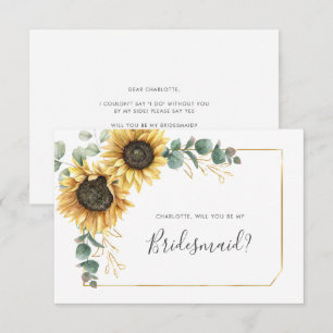 Floral Sunflower Eucalyptus Be My Bridesmaid Card