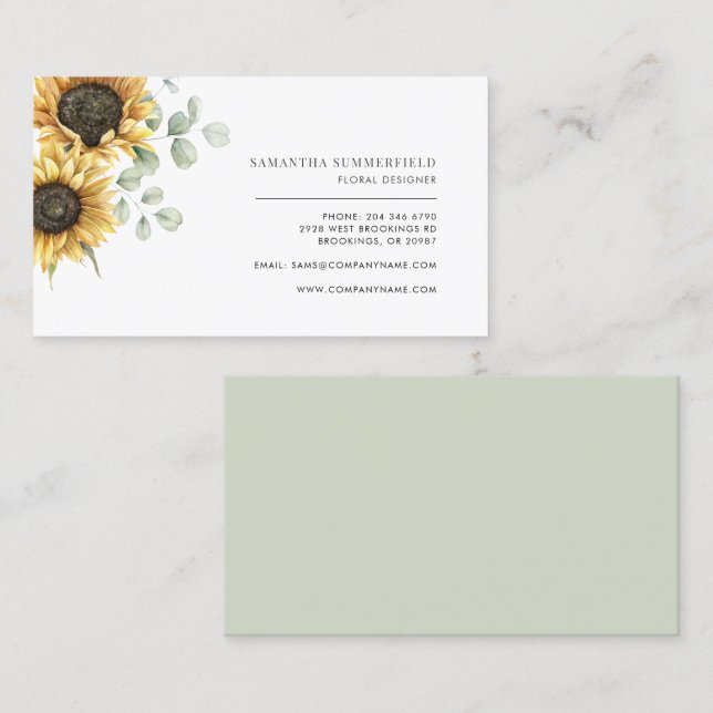 Floral Sunflower Eucalyptus Bloom Florist Business Card (Front/Back)