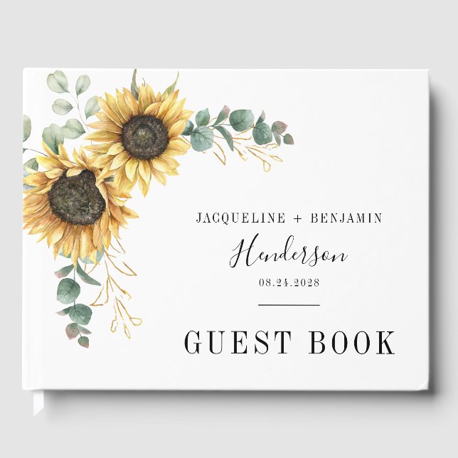 Floral Sunflower Eucalyptus Botanical Wedding Guest Book (Front)