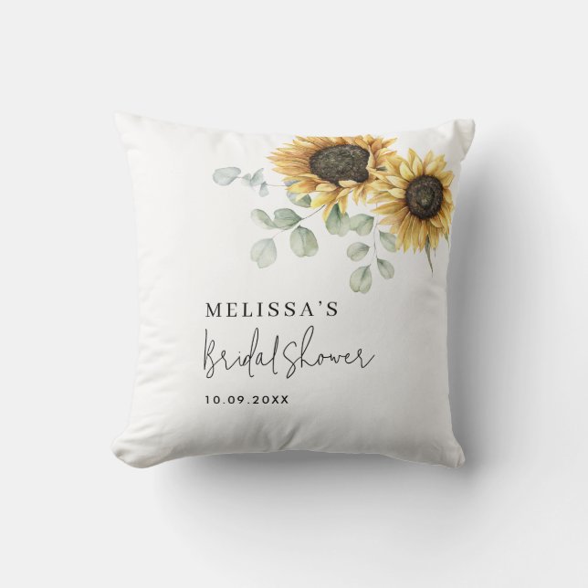 Floral Sunflower Eucalyptus Bridal Shower Cushion (Front)