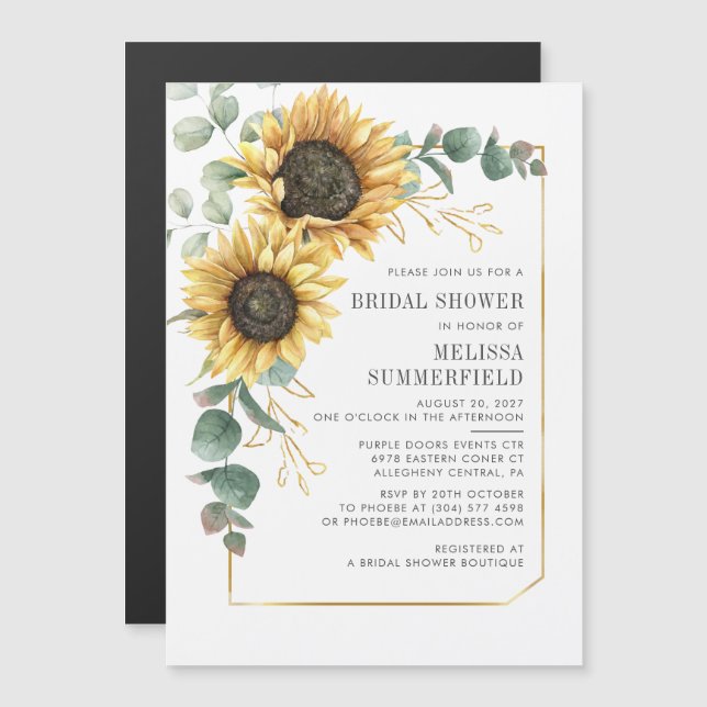 Floral Sunflower Eucalyptus Bridal Shower Magnetic Invitation (Front/Back)