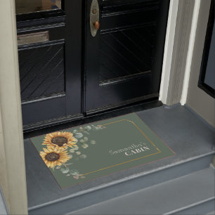 Floral Sunflower Eucalyptus Custom Geometric Bride Doormat