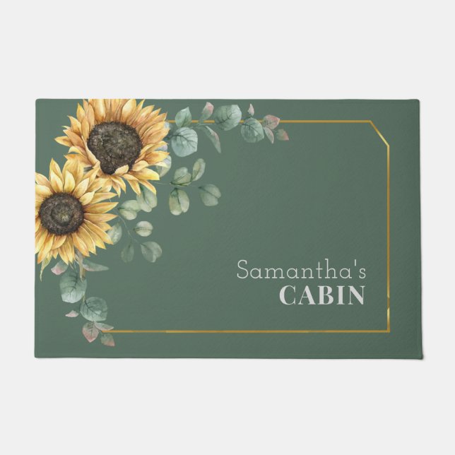 Floral Sunflower Eucalyptus Custom Geometric Bride Doormat (Front)