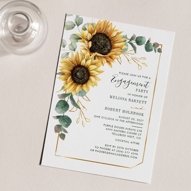 Floral Sunflower Eucalyptus Engagement Invitation (Sunflower Eucalyptus Engagement Party Invitation)