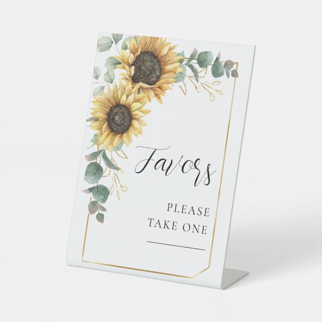 Floral Sunflower Eucalyptus Favours Wedding Pedestal Sign (Front)