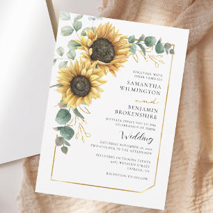 Floral Sunflower Eucalyptus Foliage Wedding Invitation