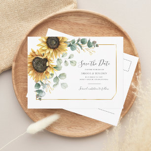Floral Sunflower Eucalyptus Geometric Save Date Announcement Postcard