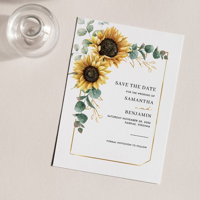 Floral Sunflower Eucalyptus Geometric Save The Date (Creator Uploaded)