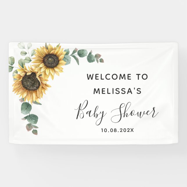 Floral Sunflower Eucalyptus Greenery Baby Shower Banner (Horizontal)