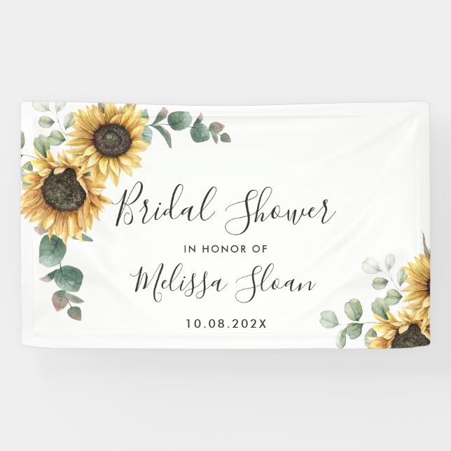 Floral Sunflower Eucalyptus Greenery Bridal Shower Banner (Horizontal)
