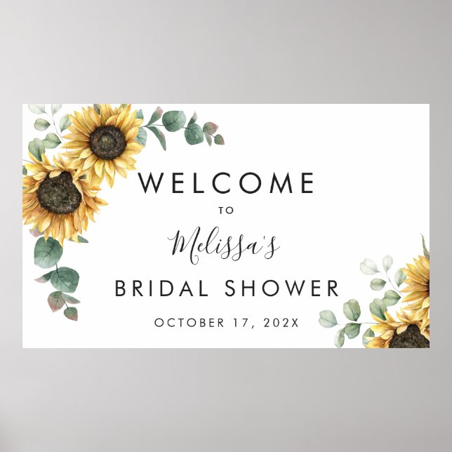Floral Sunflower Eucalyptus Greenery Bridal Shower Poster (Front)