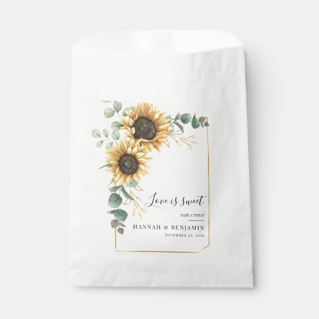 Floral Sunflower Eucalyptus Greenery Wedding Favour Bag (Front)