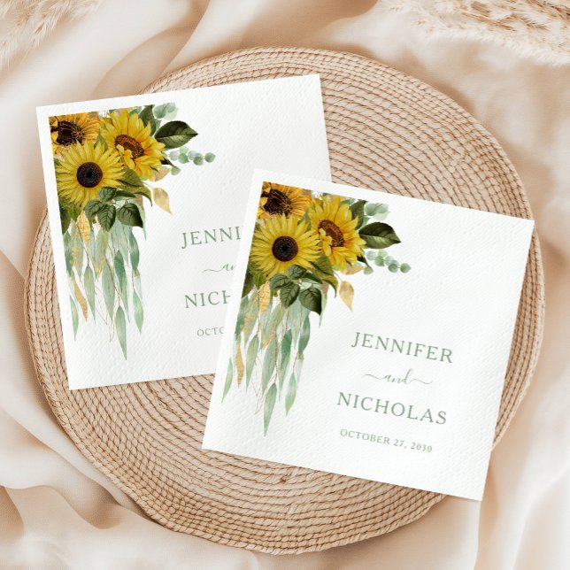 Floral Sunflower Eucalyptus Sage Green Wedding Napkin (Floral Sunflower Eucalyptus Sage Green Wedding Napkins)