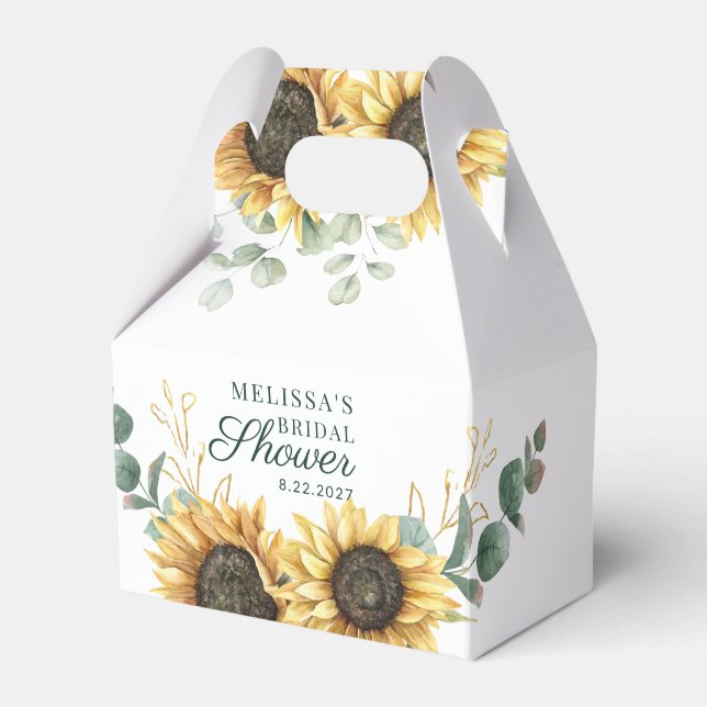 Floral Sunflower Eucalyptus Script Bridal Shower Favour Box (Front Side)